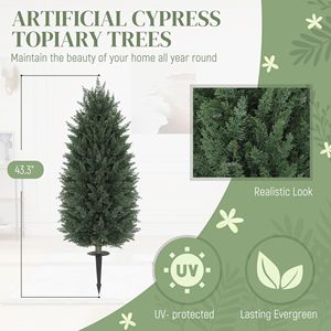 Árbol Topiario Artificial de Ciprés de 43.3 Pulgadas, Resistente a los Rayos UV, Plantas Artificiales para Interiores y Exteriores, Juego de 2 Macetas Metálicas - Product Image 5