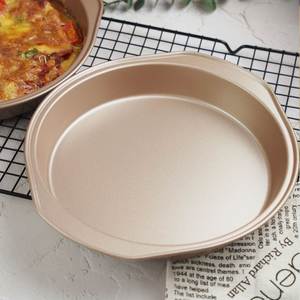 Plateau de cuisson rond antiadhésif en acier au carbone avec poignée, couleur or, empilable, pour four, idéal pour les biscuits et la pizza, vente en gros sur mesure - Product Image 5