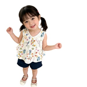 Ropa Infantil <span class=keywords><strong>de</strong></span> Verano, Estilo Europeo Americano, Conjuntos <span class=keywords><strong>de</strong></span> Moda con Hombros Descubiertos, Ropa para Niñas, Primavera 2026, Poliéster - Product Image 5