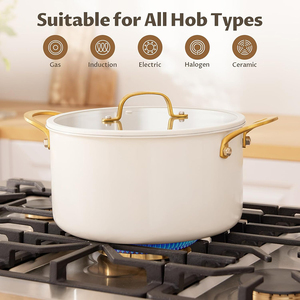 Olla Holandesa de Acero Inoxidable Triple de Alta Calidad de 9 Qt con Tapa de Vidrio, Apta para Lavavajillas, Resistente al Calor, con Asas Doradas para Gas e Inducción - Product Image 3