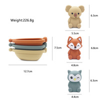Ensemble de jouets flottants empilables en silicone en forme d'animaux de dessin animé pour les doigts
