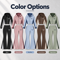 Ensemble deux pièces extensible en maille pour femme, polyester et élasthanne, pantalon évasé en tissu élastique pour la randonnée en extérieur