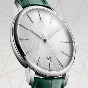 Custom Limited Edition Silver Steel <b>Case</b> White Pattern Dial Gents Timepiece Green Leather Band Automatic <b>Watch</b> 2026 New - Product Image 5