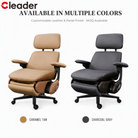 Fauteuil de Direction en Cuir Véritable avec Inclinaison Électrique, Recharge Intelligente, Massage Lombaire, Dossier Haut, Accoudoirs en Bois Massif