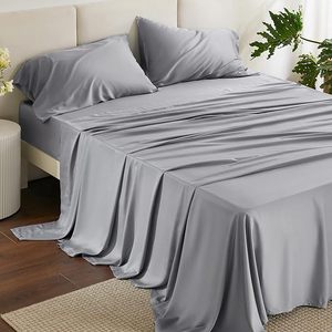 Parure <span class=keywords><strong>de</strong></span> draps Queen moderne en rayonne <span class=keywords><strong>de</strong></span> fibre <span class=keywords><strong>de</strong></span> bambou biologique, rafraîchissante, PureWoven, respirante, douce, <span class=keywords><strong>de</strong></span> <span class=keywords><strong>luxe</strong></span> hôtelier, soyeuse, 300 fils au pouce carré - Product Image 1