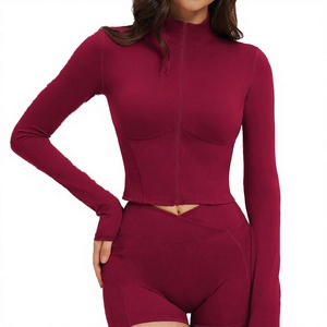 Wholesale Womens Breathable Full Zip Yoga <b>Jacket</b> Custom Logo <b>Workout</b> Long Sleeve Fitness Running Sportswear Activewear - Product Image 3