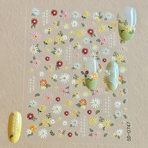 Pegatinas de <span class=keywords><strong>Uñas</strong></span> con Bordado de Flores de Margarita 5D, Calcomanías de <span class=keywords><strong>Uñas</strong></span> con Hojas Florales de Margarita, Decoración Autoadhesiva para Manicura - Product Image 5