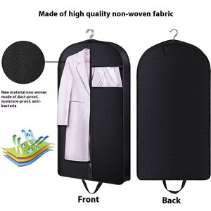 Housse de costume suspendue anti-poussière réutilisable en non-tissé noir 75g, extra large, avec fenêtre, poche pour cartes de visite et doubles poignées métalliques - Product Image 5