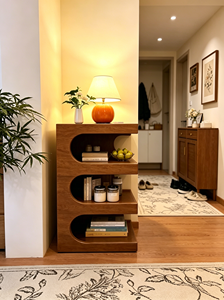 Mueble de Salón Moderno de Mediados de Siglo, de Madera Maciza, con Almacenamiento Ovalado de 3 Niveles y Bandejas Extraíbles para el Hogar - Product Image 3