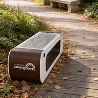 Banc Urbain en Bambou Alimenté par Énergie Solaire, Chaise Publique au Design Moderne avec Recharge Sans Fil WIFI, Éclairage LED, Siège Photovoltaïque Modèle C-03
