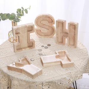 Hucha de madera ecológica creativa, letras del alfabeto transparentes, adornos decorativos, hucha grabada para monedas - Product Image 1
