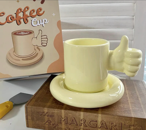 Juego de tazas y platillos de café de estilo nórdico moderno, conjunto de té de cerámica con pulgares hacia arriba de varios colores, con energía positiva para la vida diaria - Product Image 5
