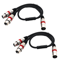 Câble XLR 1 entrée 2 sorties à code couleur avec contacts plaqués or pour le monitoring en studio et le routage de signal