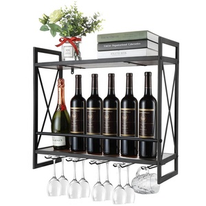 Industrial Wall Mounted Wine Rack with Glass Holder 12 Bottles Wine Storage Rack