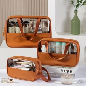 Customizable Logo Letter Fashion Travel Storage <b>Makeup</b> <b>Bag</b> Soft Handle PVC Waterproof <b>Large</b> Capacity Zipper Closure for Daily - Product Image 4