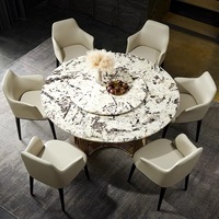 Moderne Luxus Gold Silber Metall runde Marmor Steinplatte Esstisch mit drehbarer Mitte 6 8 10 Sitze Stühle Set Esstische