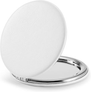 High Quality Folding White Leather Pocket Cosmetic <b>Mirror</b> Dual Sided Customizable Colors Portable <b>Compact</b> for Makeup - Product Image 1
