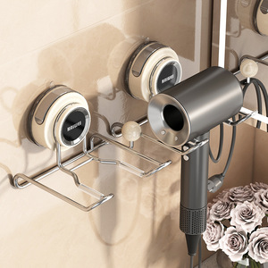 Suction Cup Hair Dryer Holder Stainless Steel Wall Mounted Bathroom Storage Rack Punch Free Chrome Finish - Product Image 1