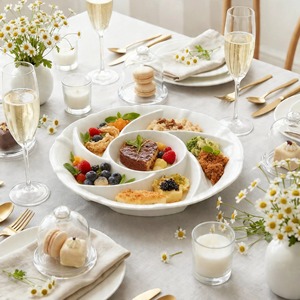 Plateau <span class=keywords><strong>de</strong></span> service rond en porcelaine <span class=keywords><strong>de</strong></span> 10 pouces avec 6 compartiments, design minimaliste esthétique et idéal pour les photos, pour apéritifs et fêtes - Product Image 4
