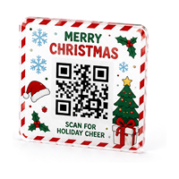 Letrero de Acrílico Personalizado con Código QR y Diseño de Árbol de Navidad y Santa Claus para Decoración de Ventanas, Mostradores y Mesas de Cafés, Restaurantes y Hoteles