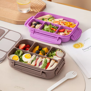 กล่องข้าวเบนโตะแบบเรียบง่ายสำหรับผู้ใหญ่ 4 ช่อง  รักษ์โลก เหมาะสำหรับผู้ชายและผู้หญิง พร้อมชุดช้อนส้อมซิลิโคน - Product Image 6