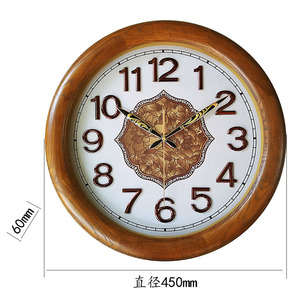 European Style <b>Wall</b> <b>Clock</b> Round <b>Silent</b> Battery Powered Living Room Decor Solid Wood Frame 60mm Thickness - Product Image 4