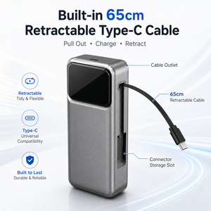 <span class=keywords><strong>Batterie</strong></span> <span class=keywords><strong>externe</strong></span> 10000 mAh à charge ultra-rapide 22,5 W avec cordon Type-C rétractable – <span class=keywords><strong>Prix</strong></span> de gros - Product Image 2