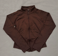 Jaket Fitness Lengan Panjang Berbahan Spandex/Nilon Ultra-lembut, Bernapas, Matte, Polos, Sederhana, Ketat, dan Ber-zip-up