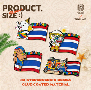 Aimant de réfrigérateur en bois personnalisé, motif dessin animé Tuk Tuk <span class=keywords><strong>Taxi</strong></span> et drapeau thaïlandais, souvenir de voyage, cadeau culturel, article promotionnel, fabricant - Product Image 6