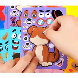 Autocollant de dessin animé jeux de puzzle enfants bricolage drôle faire un visage dinosaure animaux autocollants jouet éducatif