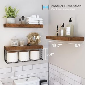 QEEIG Rustikal Braun 16-Zoll-Set <span class=keywords><strong>3</strong></span> Holz Badezimmer regale Schwimmende Toilette Wand montage für Toiletten papier Kleines Bauernhaus - Product Image 3