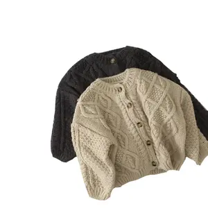고품질 새로운 디자인 아기 소년 소녀 100% 코튼 키즈 니트 풀오버 스웨터 버튼 아기 셔츠