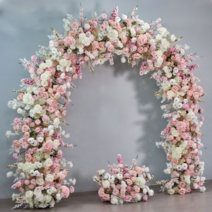 Arche de fleurs personnalisée en roses artificielles rose clair luxueuses pour la décoration de réception de mariage, fourniture directe d'usine - Product Image 1