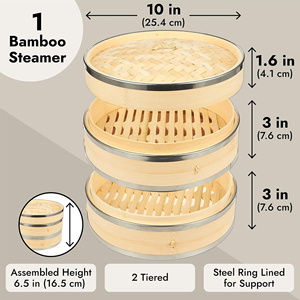 Vente chaude 2024, cuiseur vapeur en bambou écologique à 2 étages avec panier de taille personnalisée, compatible gaz et induction, pour ustensiles de cuisine - Product Image 2