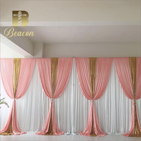 Rideaux croisés modernes à double couche pour toile de fond murale de mariage Rideau de scène avec cadre de support pour décorations de fête rose