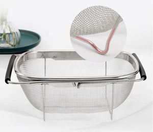 Panier égouttoir ovale en acier inoxydable de qualité supérieure pour évier de cuisine, passoire à mailles fines, panier à fruits extensible en métal - Product Image 2