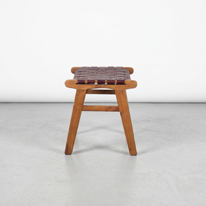 Midcentury Modern Wood <b>Footstool</b> With Leather Seat Outdoor Furniture Durable Teak Frame - Product Image 4