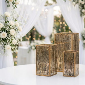 Wholesale Brass Framed Mercury Glass <b>Hurricane</b> Candle Holders in Different sizes for Weddings Decorations - Product Image 3