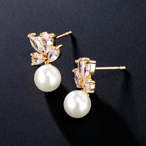 RAKOL EP1137 Pendientes de Perlas Grandes de Lujo con Baño de Plata y Oro Rosa, con Cristales de Circonio, para Bodas - Product Image 4