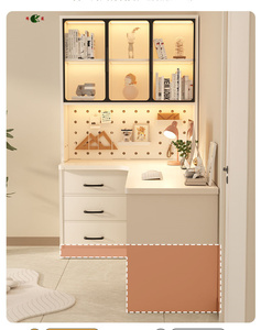 奶油风转角书桌、学生家庭学习桌、书架、集成电脑桌 - Product Image 3