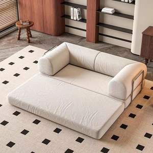 أريكة سرير معدنية قابلة للطي متعددة الاستخدامات مع إطار معدني وقماش قابل للإزالة والغسل بتصميم عصري بسيط بلون كريمي لغرفة المعيشة - Product Image 2