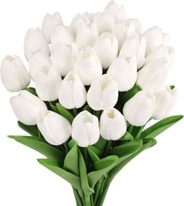 Tulipanes Artificiales Blancos de Seda, Flores Sueltas para el Día de la Madre, Pascua, Regalos de San Valentín, Decoración del Hogar, Cocina y Bodas - Product Image 1