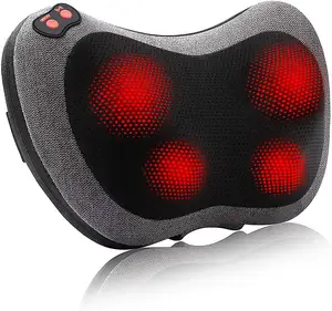 Convenient Rechargeable Stress Relief Electric Wireless Heated Shiatsu Neck Massage Soft Pillow Round Vibrator