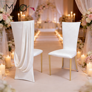 Nuovo Design 2026: Coprisedile e Coprischienale in Velluto con Volant Drappeggiato 240gsm <span class=keywords><strong>per</strong></span> Decorazioni di Matrimoni ed Eventi - Product Image 1