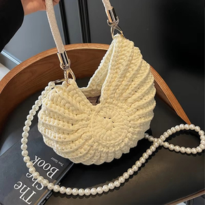 Sáng Tạo <span class=keywords><strong>Conch</strong></span> Hình Crochet Phụ Nữ Vai Túi Vui Dễ Thương Ngọc Trai Chuỗi Handmade Dệt Crossbody Ví Mới Lạ Túi Xách - Product Image 4