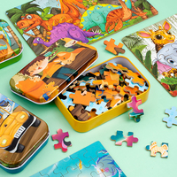 Permainan Puzzle Kayu 60 Potong dalam Kotak Besi untuk Anak Laki-laki Perempuan Balita, Mainan Edukasi Dini Jigsaw Puzzle
