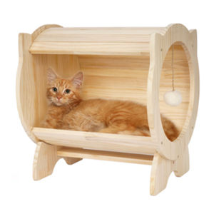 Maison pour chat en bois massif Felike, style ouvert, abri pour chat en bois avec jouet en peluche suspendu pour chats d'intérieur - Product Image 5