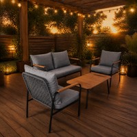 Ensemble de meubles d'extérieur de luxe moderne, canapé de jardin en corde tressée, 4 pièces pour villa, balcon