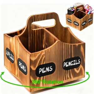 Wooden Desktop Pen Holder Storage Box With Compartments For Pens Pencils Supplies <b>Rotatable</b> Office <b>Desk</b> Organizer - Product Image 1