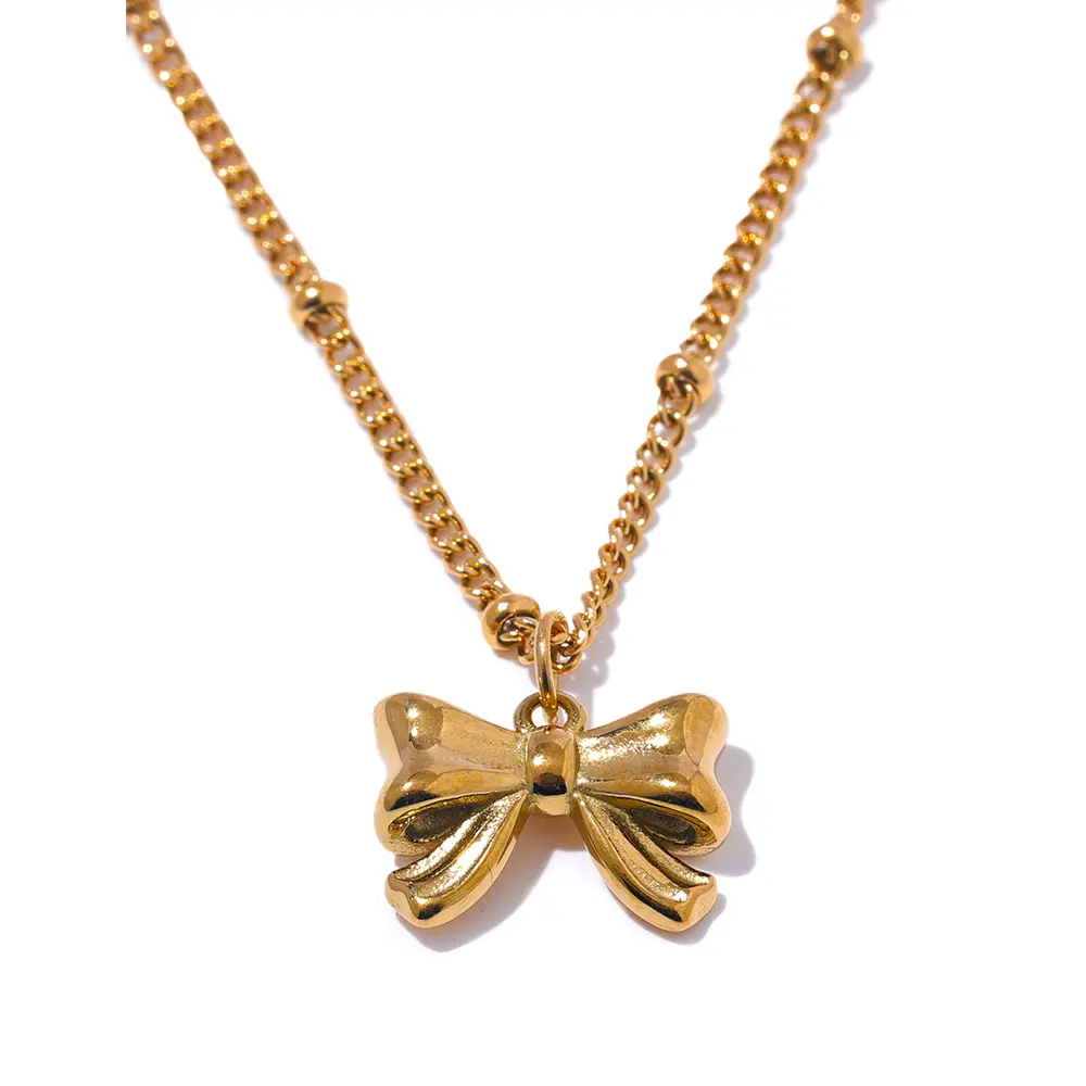 Jinyone moda 3393 donna in acciaio inox Bowknot popolare collana quotidiana ciondolo 18K oro PVD placcato elegante gioielli ornamenti